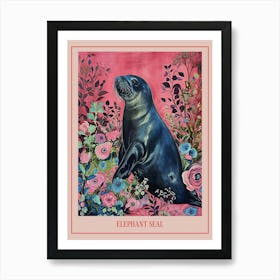 Floral Animal Painting Elephant Seal 2 Poster Art Print