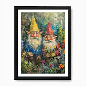 Kitsch Gnomes In The Garden 1 Art Print