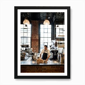 Barista In A Steam Filled Industrial Style Eatery Clad In A Hipster Uniform Meticulously Grinds Co 2 1 Art Print