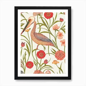 Pelican William Morris Style Bird Art Print