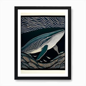 Deep Ocean Whale Linocut Art Print