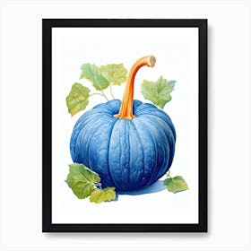 Blue Hubbard Squash Pumpkin Watercolour Illustration 4 Art Print