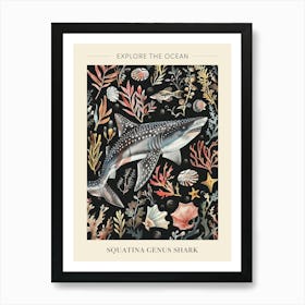 Squatina Genus Shark Seascape Black Background Illustration 2 Poster Art Print