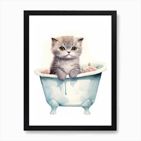 Scottish Fold Cat In Bathtub Bathroom 2 Art Print