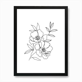 Flower Drawing Monoline Asthetic Mnimalist Drawing Art Print