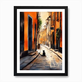 Painting Of Copenhagen Denmark With A Cat In The Style Of Watercolour 4 Art Print