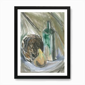 Still Life With A Pear - watercolor hand painted vertical kitchen Art Print