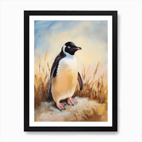 Adlie Penguin Carcass Island Oil Painting 2 Art Print