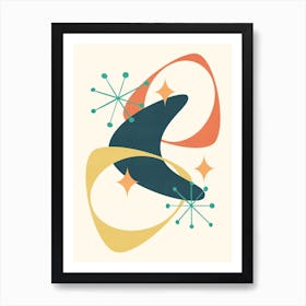 Retro Mid Century Atomic Space Age Abstract 20 Charcoal, Yellow, Orange Art Print