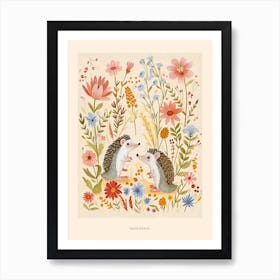 Folksy Floral Animal Drawing Hedgehog 2 Poster Art Print