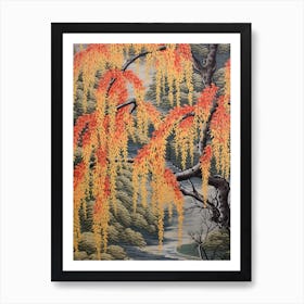 Weeping Willow 2 Vintage Autumn Tree Print  Art Print