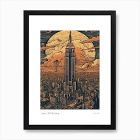 Empire State Building  New York Woodblock 2 Watercolour Travel Poster Art Print