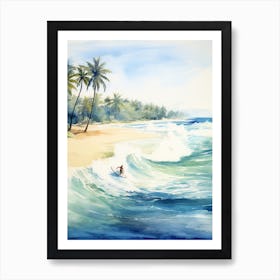Surfing In A Wave On Tulum Beach, Riviera Maya Mexico 1 Art Print