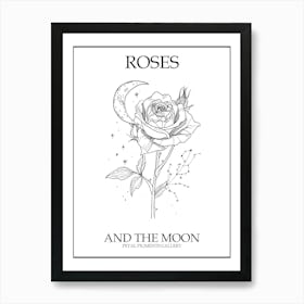 Roses And The Moon Line Drawing 1 Poster Art Print
