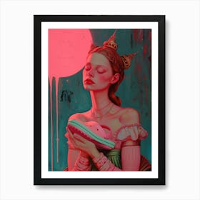 Crocs fetish lady, neon pink antique oil painting Art Print Art Print