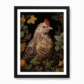 Ruffed Grouse Portrait With Rustic Flowers 2 Art Print