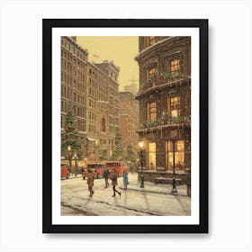 Vintage Winter Illustration New York City Usa 7 Art Print