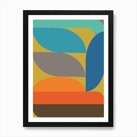 Retro Turquoise Yellow and Orange Geometric Shapes Art Art Print
