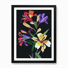 Neon Flowers On Black Bouquet 8 Art Print