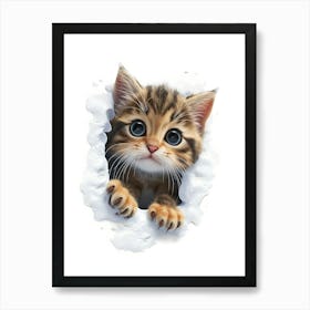 Cute Kitten Cat Peeking From Snow 3 Art Print