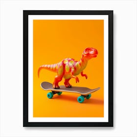 Toy Dinosaur On A Skateboard Portrait 1 Art Print