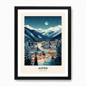 Winter Night  Travel Poster Aspen Colorado 1 Art Print