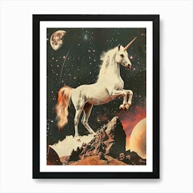 Unicorn In Space Retro Photo Art Print