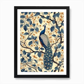 Cream Floral Vintage Peacock 2 Art Print