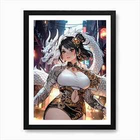 Chinese Girl With Dragon 2 Art Print