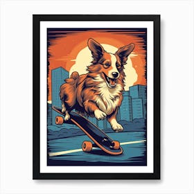 Shetland Sheepdog (Sheltie) Dog Skateboarding Illustration 4 Art Print