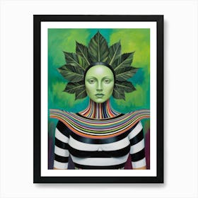 Woman With Leaves On Her Head Art Print