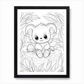 Line Art Jungle Animal Koala 4 Art Print