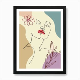 Woman'S Face With Flowers Female Face Drawing Stylized Art Print