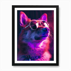 Beautiful Dog Under Neon Lights 1 Art Print