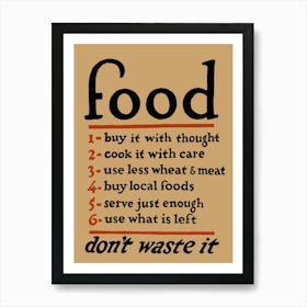 Food, Don't Waste It, Vintage WPA Poster Art Print