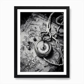 Compass On A Map 2 Art Print