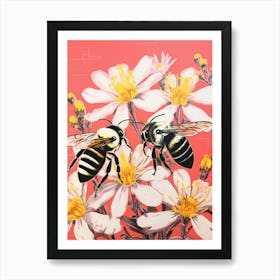 Sweet Bees With The Flowers Colour Pop 4 Art Print