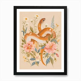 Folksy Floral Animal Drawing Snake 3 Art Print
