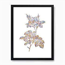 Stained Glass White Rose Mosaic Botanical Illustration on White n.0116 Art Print