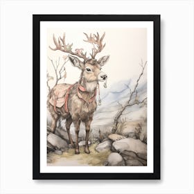 Storybook Animal Watercolour Reindeer 1 Art Print