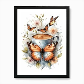 Coffee Cup With Butterflies 2 Art Print