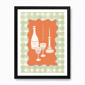 Celebrate with good wine and candlelight gingham in orange and green Art Print