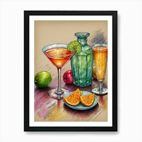 Watercolor Cocktail Painting Art Print