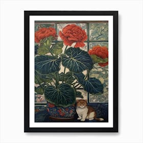 Anthurium With A Cat 4 William Morris Style Art Print