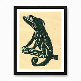 Block Print Chameleon 2 Art Print