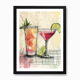 Chic Linework Cocktails Art Print