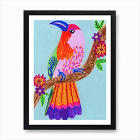 Tropical Bird With Flowers Art Print