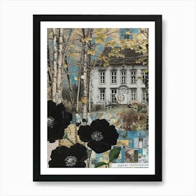 Black Flowers Scrapbook Collage Cottage 3 Art Print