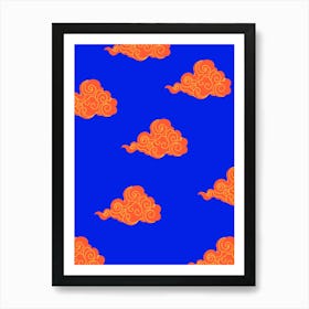 Cloud Pattern Blue & Orange Art Print