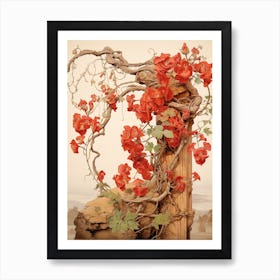 Chinese Trumpet Vine  Flower Victorian Style 1 Art Print